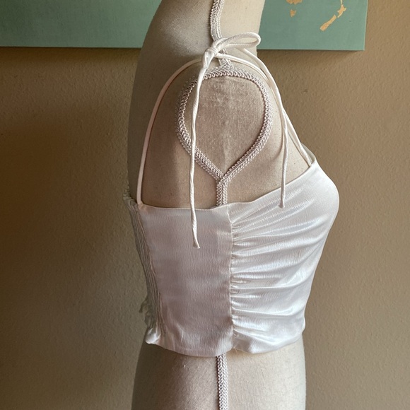 Zara bow tie white stretchy cropped top size large - Picture 6 of 8
